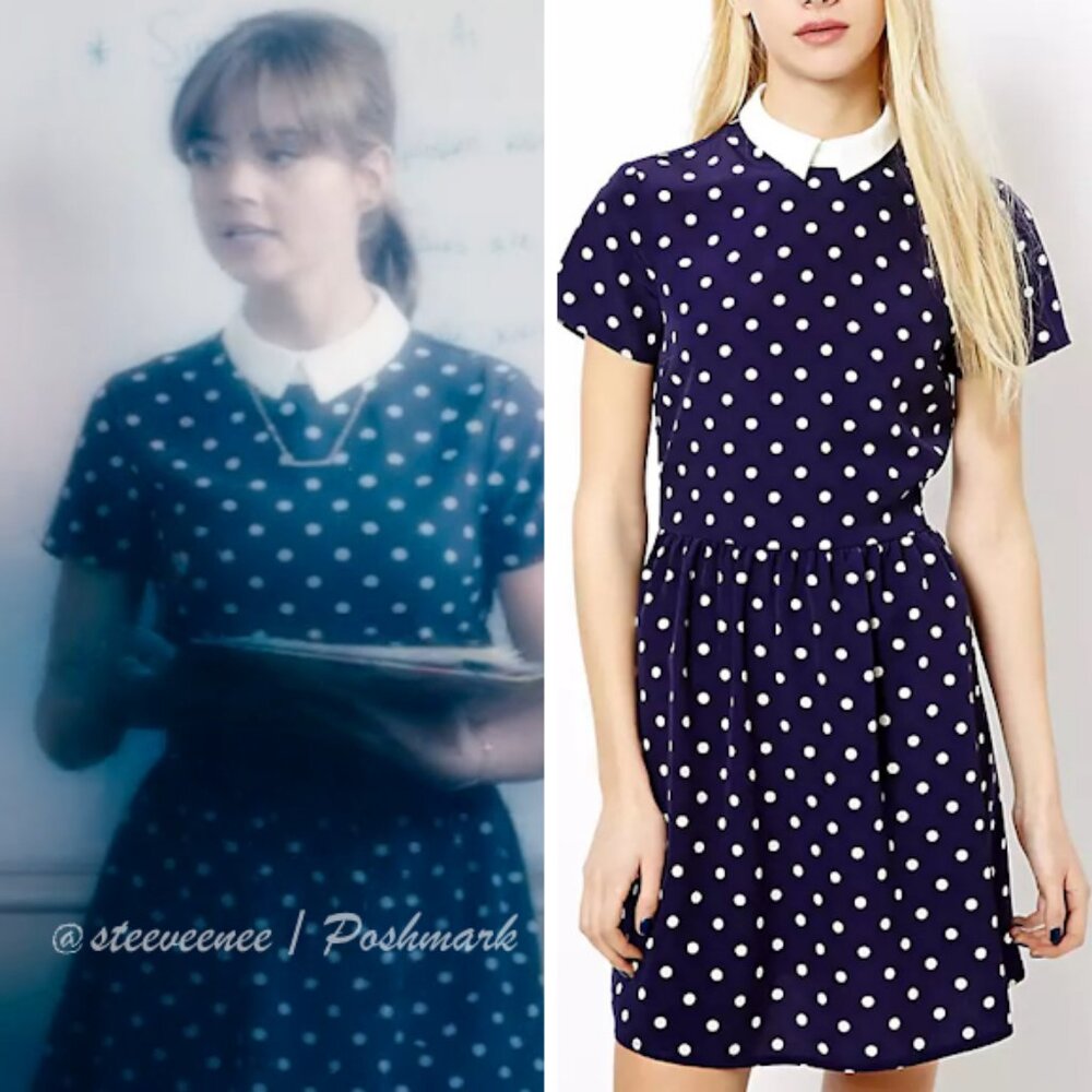 River Island Navy Polka Dot Tea Dress ASO Clara Oswald